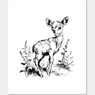 Vintage Deer Fawn Nature Boho Posters and Art